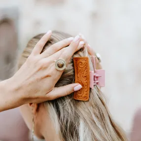 ACCESSORIES Claw Hair Clips With Handtooling Leather 