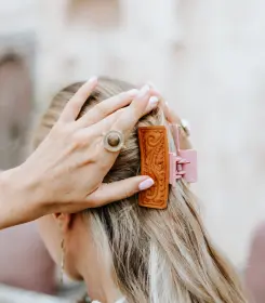 Claw Hair Clips With Handtooling Leather 